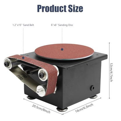 6-Inch Mini Disc Sander, 7 Speed Adjustable Bench Belt Sander Grinder, Electric Tabletop Belt Sanders for Metal Wood Knife Steel Iron Plastic Working, 100W 110V