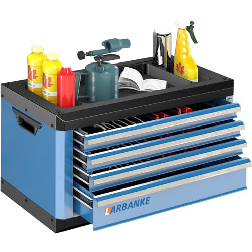 LARBANKE Portable 4-Drawer Tool Chest with Lock & Keys,Tool Box with Handle - color: Blue, size: 4 drawer tool chest