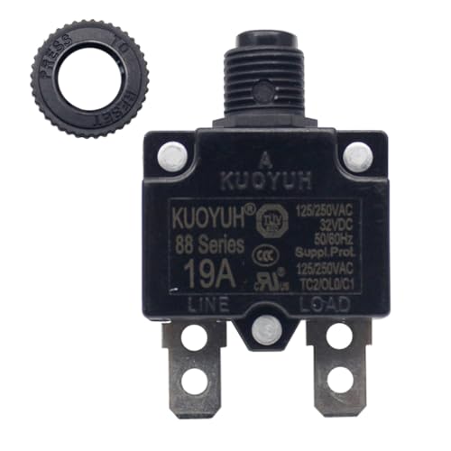 KUOYUH 19A 88 Series Circuit Breaker 125/250VAC 50/60Hz Push-to-Reset (19A) - style: 19A