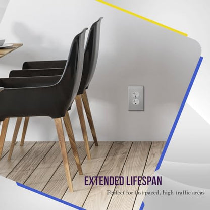 ENERLITES Duplex Receptacle Outlet Metal Wall Plate, Midsize 1-Gang, Silver - color: Stainless Steel, size: Midsize