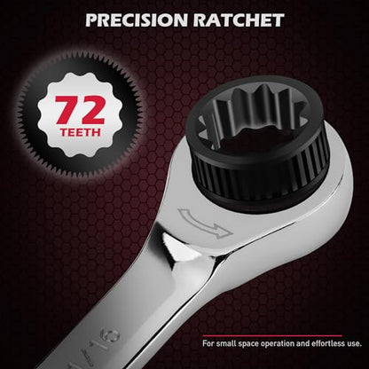 Premium 24-Piece Ratcheting Wrench Set, SAE & Metric Combination Wrenches, 8-19mm / 1/4"-7/8", 72-Tooth Ratchet Spanners, Chrome Vanadium Steel with Roll-Up Pouch for Mechanics - color: 24-pc Ratcheting (Chrome Finish)