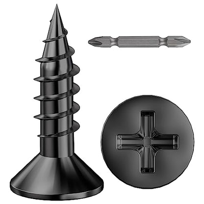 Wensilon (1000Pcs) #4x5/8 Black Wood Screw Quick Metal Self Tapping Flat Head - color: Black, size: #4x5/8