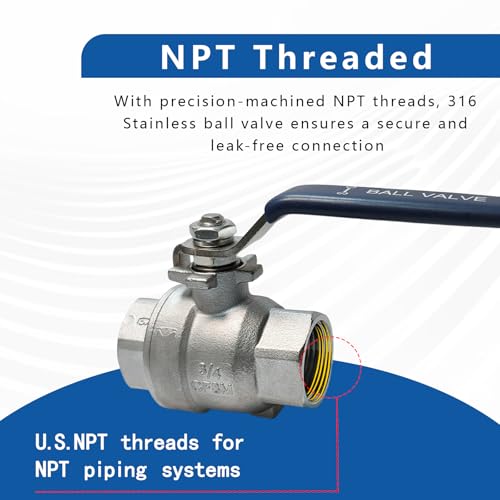 3/4 Inch 316 Stainless Steel Ball Valve NPT Full Port 2-Pack - size: 316 3/4" NPT F x F