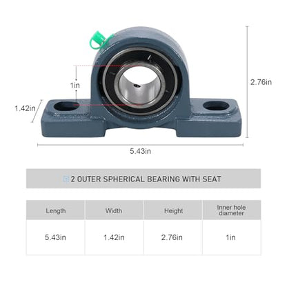 2 Pack UCP205-16 Pillow Block Bearing - Pack of 2 Mounted Pillow Block Bearings - 1" Mounted Pillow Block Chrome Steel Bearings Solid Cast Iron Base - Self Alignment - style: UCP205-16