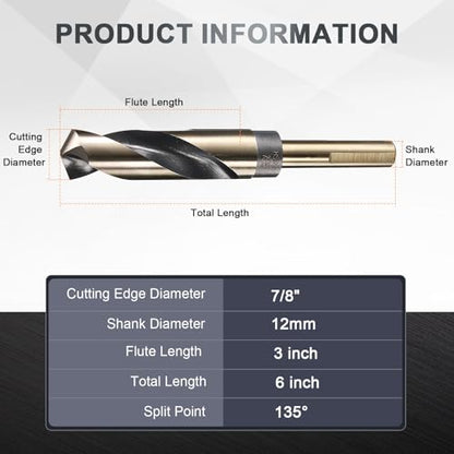 uxcell 7/8" Drill Bit 1/2" Reduced Shank 3-Flat M35 5% Cobalt HSS - size: 7/8" with 1/2" Shank