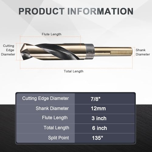 uxcell 7/8" Drill Bit 1/2" Reduced Shank 3-Flat M35 5% Cobalt HSS - size: 7/8" with 1/2" Shank