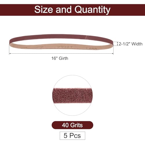 uxcell 5pcs 2-1/2" x 16" Sanding Belts 40 Grits Aluminum Oxide Abrasive Belt Sander Paper Sanding Papers for Metal Wood Grinding Polishing, Reddish Brown - size: 40 Grits