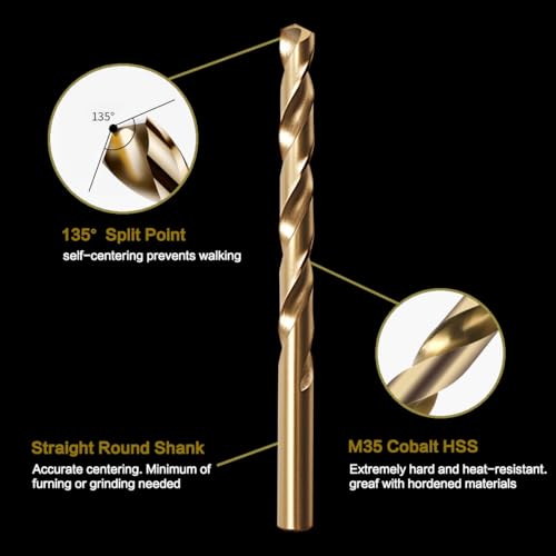 3/16" Cobalt Drill Bit Set (10Pcs), M35 HSS, 135 Degree Tip, Twist Jobber Length for Hardened Metal, Stainless Steel, Cast Iron, Wood, and Plastics, with Index Storage Case - style: 3/16-10pcs Cobalt Drill