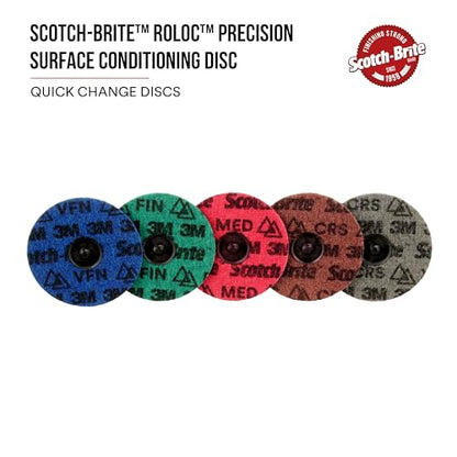Scotch-Brite Precision Surface Conditioning Disc, Roloc TR, Very Fine, Ceramic, Nonwoven Fiber, Easy Change, 2 in, 25/Inner, 100/Case, Dispenser Pack - size: 2 in