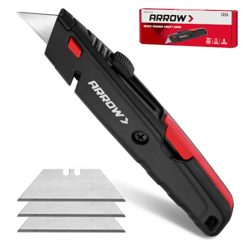 ARROW Retractable Box Cutter, Quick Change Utility Knife with 4 SK2 Blades - size: 7" x 1.25" x 0.75"
