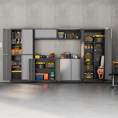 71''H Metal Garage Storage Cabinet with Wheels, Broom Cabinet with Lock - color: Black Gray, size: 71''h broom cabinet
