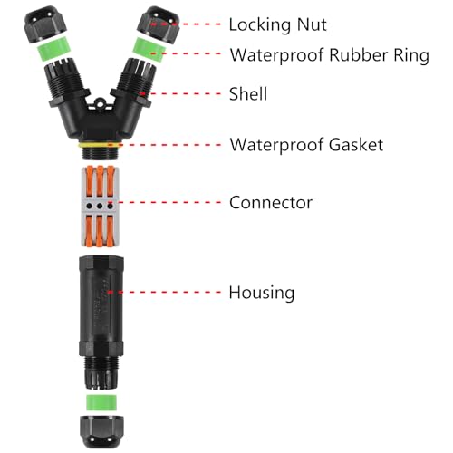 2PCS 3 Way Junction Box, M25 Y Shape Outdoor IP68 Waterproof 3Pin Electrical Cable Connector Suitable for Repair and Extend Power Cables - color: 2PCS 3Pin M25 Y-Shape