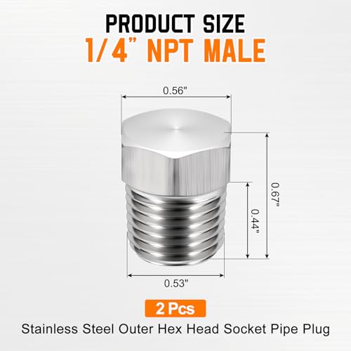 2 Pack SUS304 1/4" NPT Male Outer Threaded Pipe End Cap - size: 1/4" NPT Male
