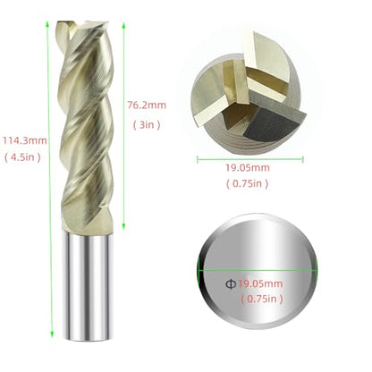 GBJ 3/4" Long Carbide Square End Mill 3 Flutes Multi Material CNC Milling - size: 0.75 inch