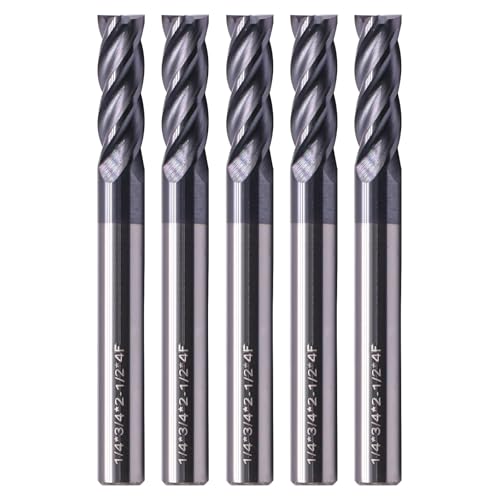 4 Flute Solid Carbide Square End Mill Set(5Pcs, 1/4in), AlTiN Coated - size: 1/4 in