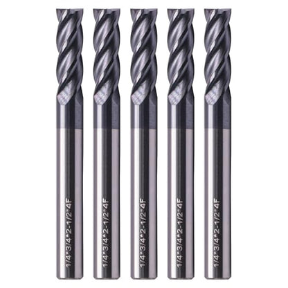 4 Flute Solid Carbide Square End Mill Set(5Pcs, 1/4in), AlTiN Coated - size: 1/4 in