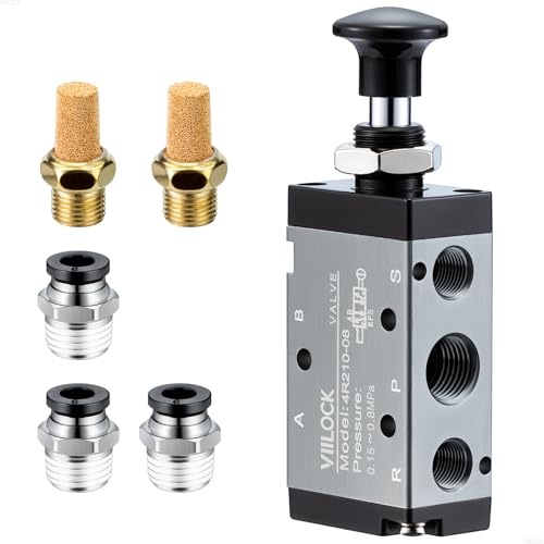 4R210-08 Push Pull Valve 5/2 Way 1/4"NPT Air Valve for Cylinder - size: 1/4"NPT, style: 5 way 2 position