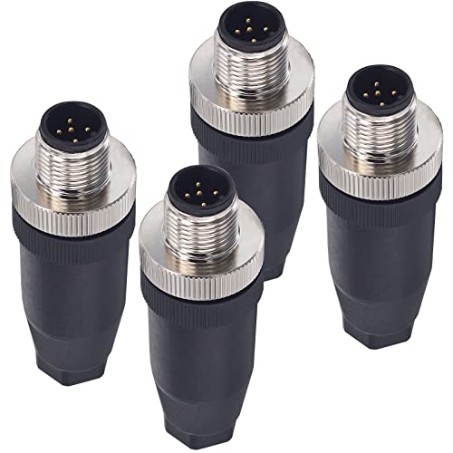 4 Pcs 12mm 4 Pin Thread Male Socket Panel Aviation Wire Connector IP67 M12 4 Pin Circular Black Rubber Connector - color: Male, size: 5Pin Straight