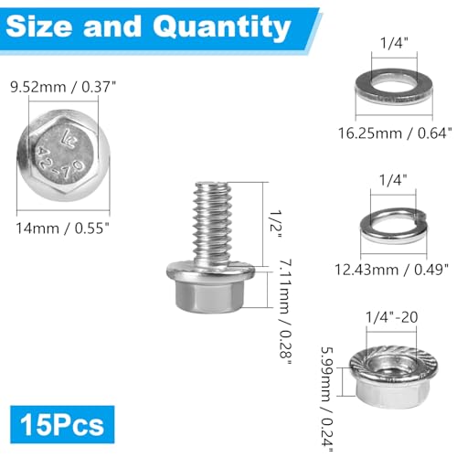 15 Sets 1/4-20 x 1/2" Flanged Hex Head Bolts Kits - size: 1/4-20 x 1/2"