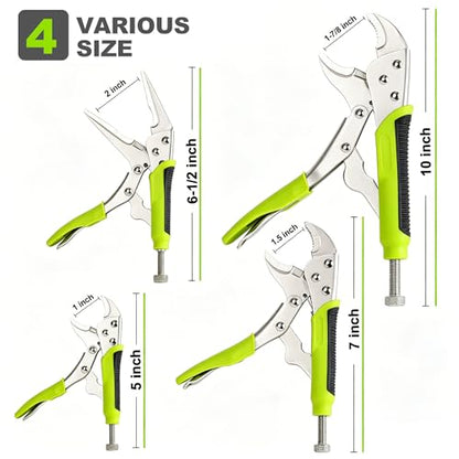 FASTPRO 4-Piece Locking Pliers Set with Heavy Duty Grip, Green - color: Green