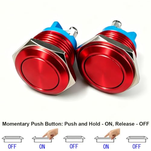 Gebildet 2pcs 16mm 3A/12V 24V 36 DC 110V 250VAC 1NO SPST Momentary Push Button Switch IP65 waterproof Aluminium Alloy Shell Screw Terminal (Red Shell) - size: 16mm-Red