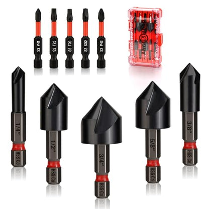 ANGELSWORD Countersink Drill Bit Set for Metal, M35 Cobalt TiAlN Coat, 5pc