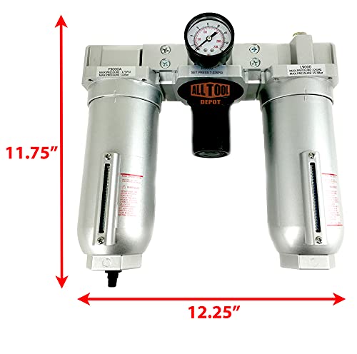 3/4" NPT SUPER DUTY Compressed Air In Line Filter Regulator Lubricator Oiler Combo, Metal Bowl, 5 Micron Element, Adjustable From 7 to 175 PSI (AUTO DRAIN) - color: 155 Cfm, 175 Psi (Auto Drain), size: 3/4" NPT