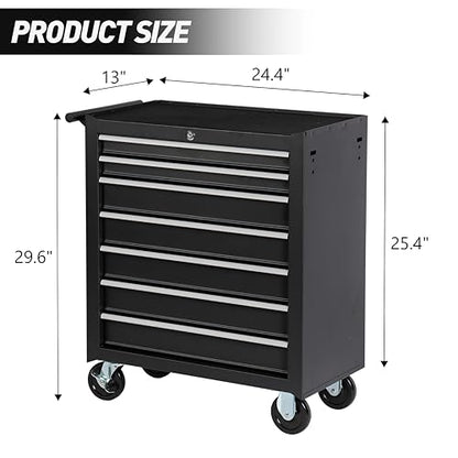 7-Drawer Lockable Rolling Tool Chest, Black - color: Black, style: 7 drawer