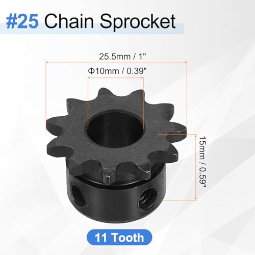 uxcell #25 Chain Roller Sprocket 10mm Bore 25.5mm OD, 11 Tooth C45 Carbon Steel ANSI #25 Roller Sprocket Round Hole with Set Screws for ISO 04C Chain, Black - size: 10mm Bore 25.5mm OD, 11 Tooth