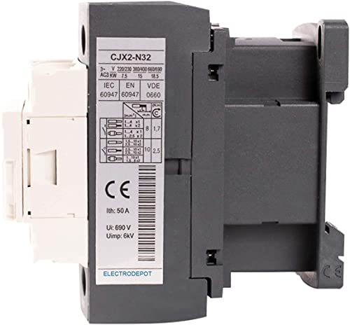 30A AC Contactor 120V Coil 40A DIN Rail 3P Three Pole 1NO 1NC IEC AC3 32A, AC1 50A