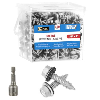 #14×1Inch Metal Roofing Screws 320-PCS Hex Head Rustpert Coating Screws - size: #14×1