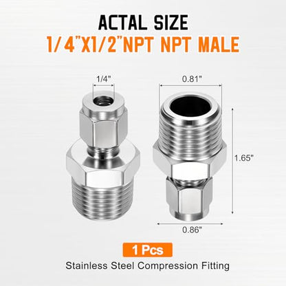 1/4"OD Compression x 1/2" NPT Male Union Coupling Connector - size: 1/4"ODx1/2" MNPT