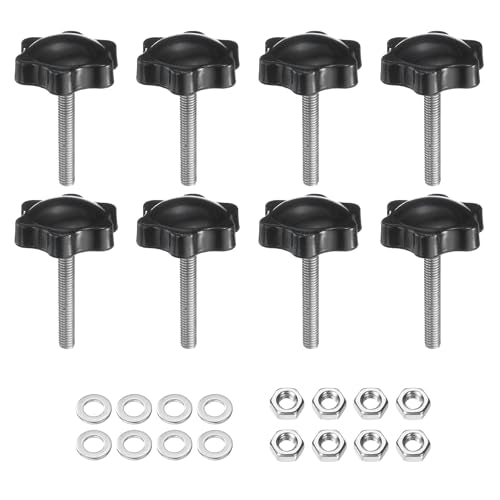 uxcell 8pcs Star Clamping Knobs with Nuts Washers, M5 x 30mm Metric 304 Stainless Steel Male Thread 32mm 6-Star Plastic Head, Threaded Stud Hand Knobs Handles Thumb Screws, Black - size: M5 x 30mm