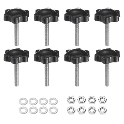 uxcell 8pcs Star Clamping Knobs with Nuts Washers, M5 x 30mm Metric 304 Stainless Steel Male Thread 32mm 6-Star Plastic Head, Threaded Stud Hand Knobs Handles Thumb Screws, Black - size: M5 x 30mm