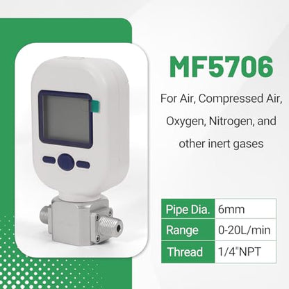 1/4" NPT Portable Digital Thermal Mass Flow Meter for Compressed Air, Nitrogen, Oxygen - 0-20L/min High Accuracy Flow Meter with LCD & RS485 Modbus (MF5706) - size: 1/4" NPT (MF5706)