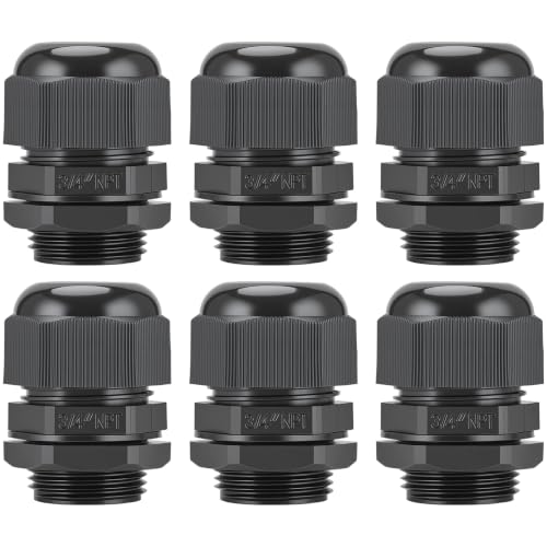 6 Pcs 3/4" NPT Cable Glands Waterproof Strain Relief Connector - color: 6 Pcs 3/4" NPT