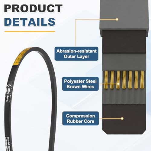 uxcell 3Pcs A864 Rubber V-Belt, 864mm Li x 13mm W x 8mm T, Classic Wrapped - size: A864