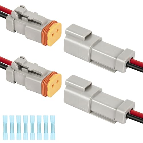 Deutsch DT 2 Pin Grey Male Female Wiring Harness Connector 2 Kits, 16 AWG - color: 2 Sets-Grey, size: 2Pin