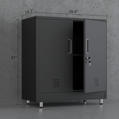 JINGUR Metal Storage Cabinet with Locking Doors and Adjustable Shelf, Small Lockable Sideboard Buffet Cabinet for Home Office Hallway Entryway Living Dining Room (Black) - color: Black