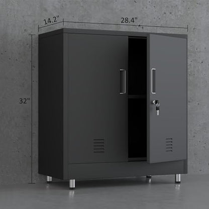 JINGUR Metal Storage Cabinet with Locking Doors and Adjustable Shelf, Small Lockable Sideboard Buffet Cabinet for Home Office Hallway Entryway Living Dining Room (Black) - color: Black