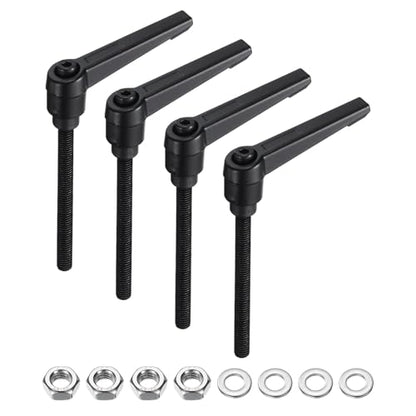uxcell 4pcs Lever Adjustable Handles M6 x 70mm Metric Male Thread with Nuts Washers, Level Clamping Handle Set Hand Stud Knobs Rotating Screw Handles Bolts with Locking Lever, Black - size: M6 x 70mm