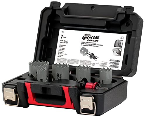 Disston QUICKCORE 7pc Carbide Tipped Hole Saw Set (1", 1 1/4", 1 1/2", 1 3/4", 2", Arbor & Pilot Bit) 10X Faster CORE Ejection Quick Change E0100297 - style: 7 Piece Set