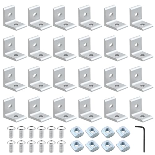 24Pack 2020 Corner Bracket Connector 90Degree Angle Bracket Silver - color: Silver, size: 20-Corner 2Hole