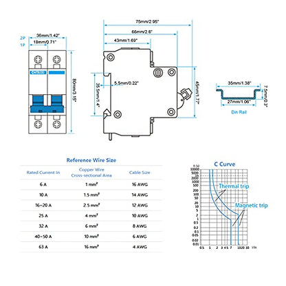DC Miniature Circuit Breaker, 2 Pole 500V 20 Amp - size: 20A