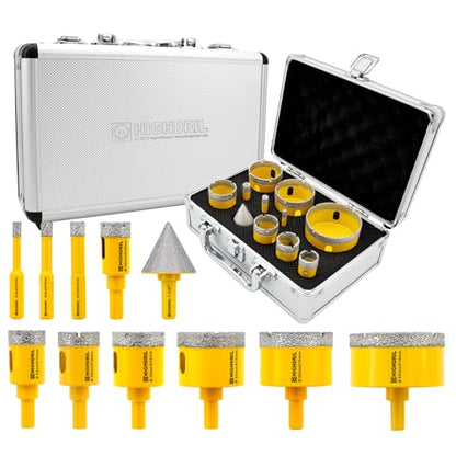 HIGHDRIL 11Pcs Diamond Drill Bit Kit with Triangle Shank for Porcelain Tile - size: Shank Set2