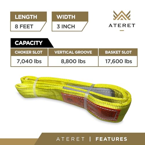ATERET Twisted Eye Polyester Lift Sling I 3" x 8 feet I Heavy Duty Lifting Web Sling I (3" x 8') - size: 3" x 8'