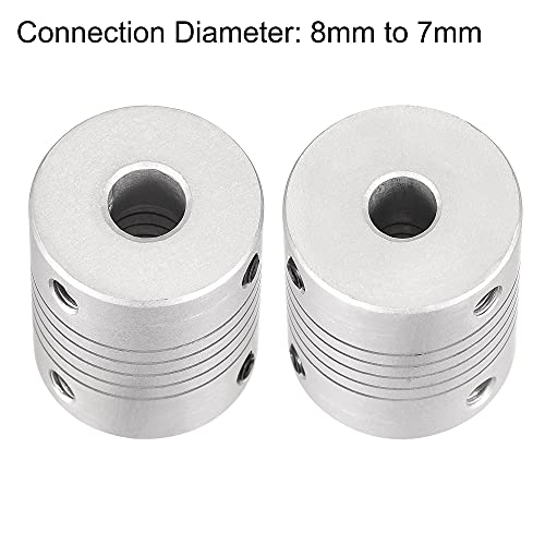 uxcell 8mm to 7mm Aluminum Alloy Shaft Coupling Flexible Coupler Motor Connector Joint L30xD25 Silver 2Pcs - size: 8mm to 7mm