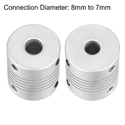 uxcell 8mm to 7mm Aluminum Alloy Shaft Coupling Flexible Coupler Motor Connector Joint L30xD25 Silver 2Pcs - size: 8mm to 7mm