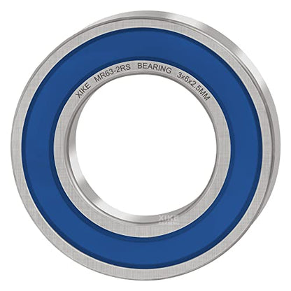 XIKE 10 Pcs MR63-2RS Bearings 3x6x2.5mm, Double Rubber Seals. - size: MR63-2RS 3x6x2.5mm