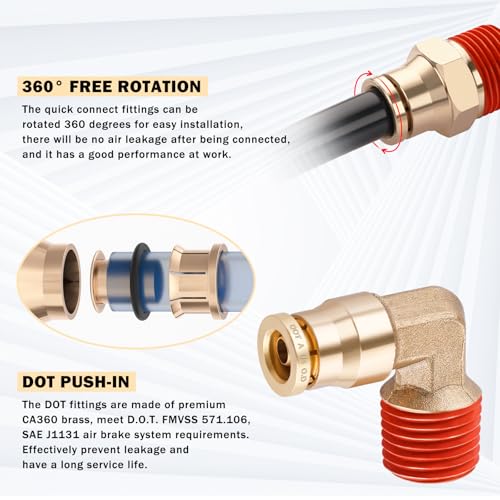 CheeMuii 32 Pcs Brass DOT Air Line Fittings with 1/4" & 3/8" DOT Air Hoses - size: 2ROLL-35PCS